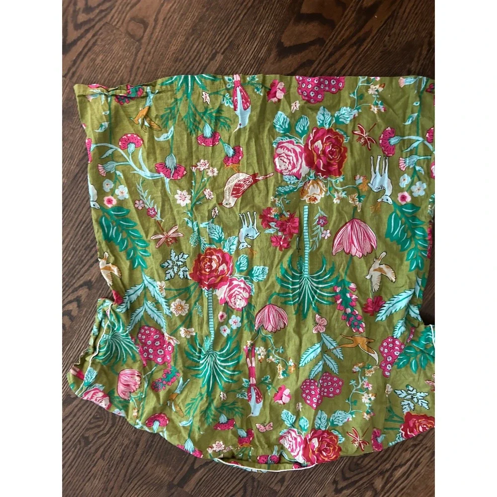 Amranis Pajama Set Green Floral Bird Deer Print Cotton Short Sleeve Sleepwear M
